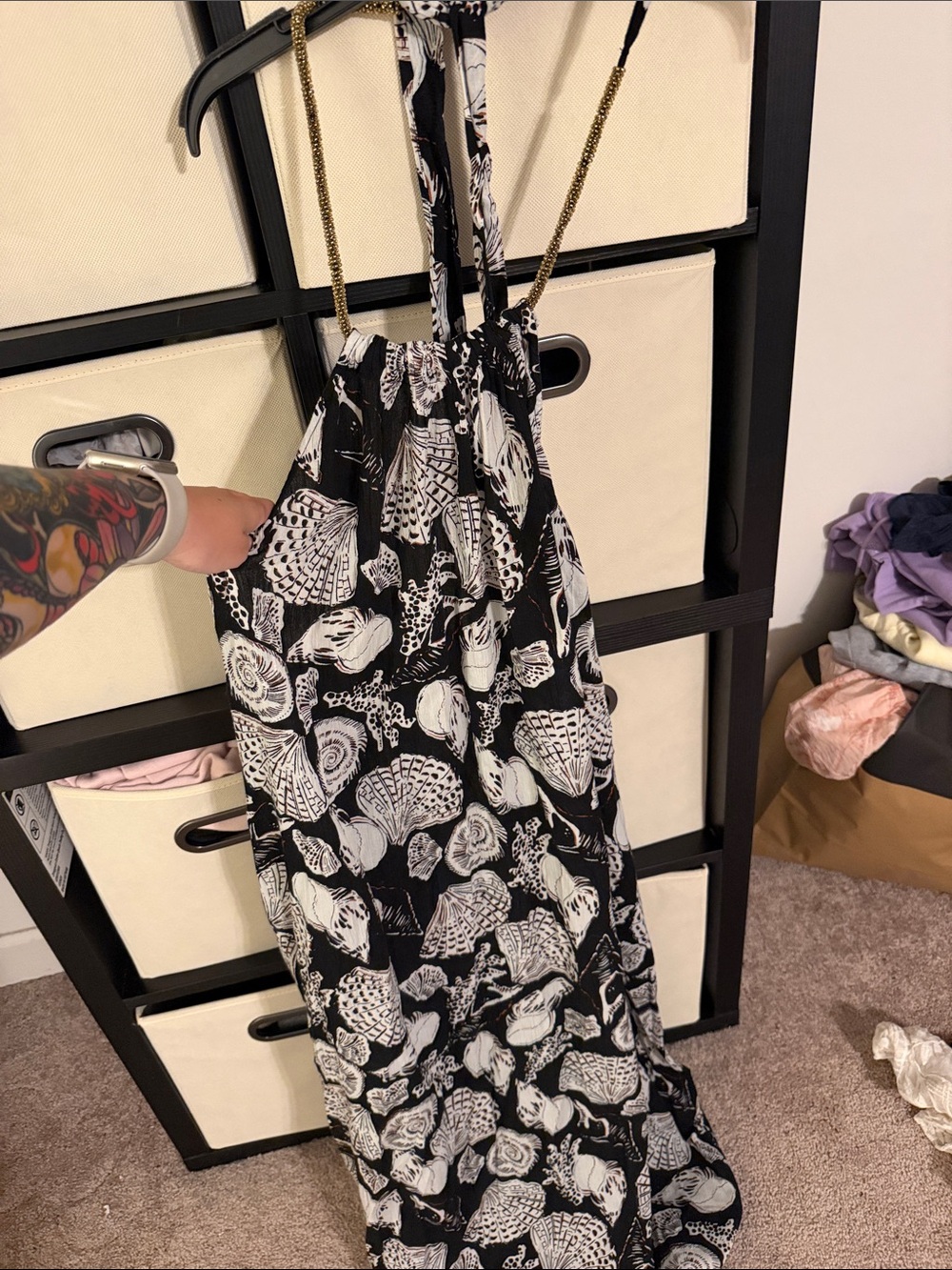 NWT Loft Black & White Shell Print Halter Dress